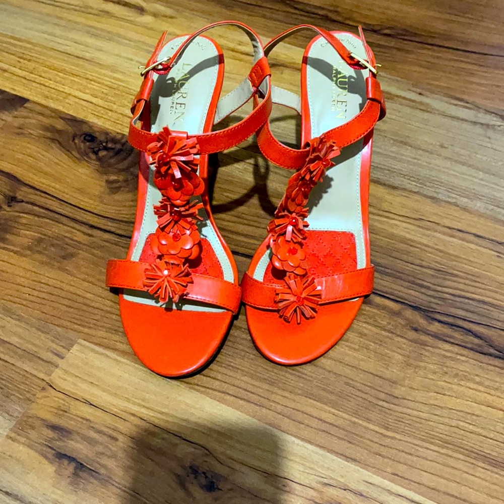 Orange Ralph Lauren Wedged Sandals